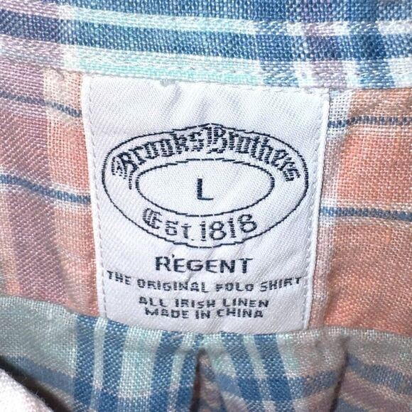 Brooks Brothers Orange & Blue 100% Linen Regent Fit Button Down Sz L - Picture 2 of 7